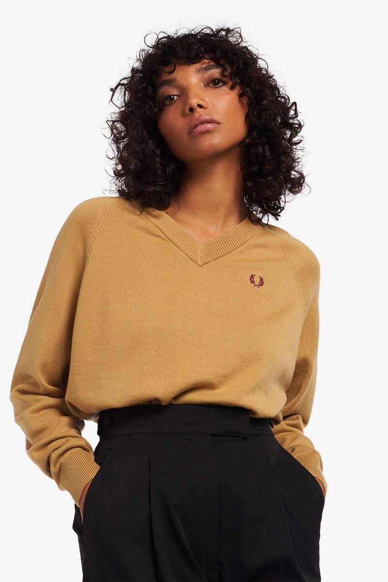 Grey Fred Perry V-Neck Jumper Women\'s Knitwear | PH 1939SGLO